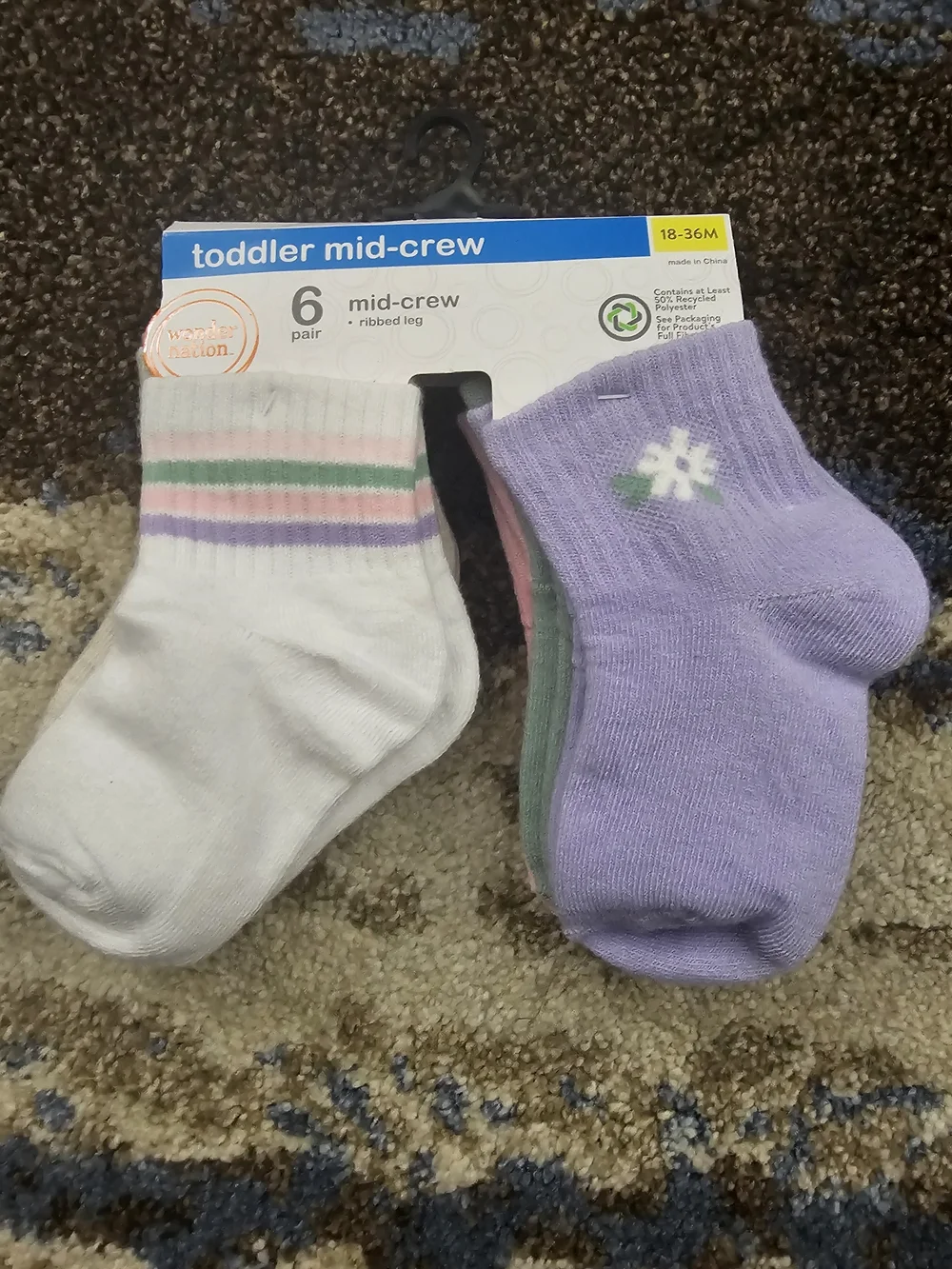 wonder nation Toddler Mid-Crew Sock Set - Lavender, White, Pink, Green